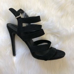 Strappy black suede stiletto